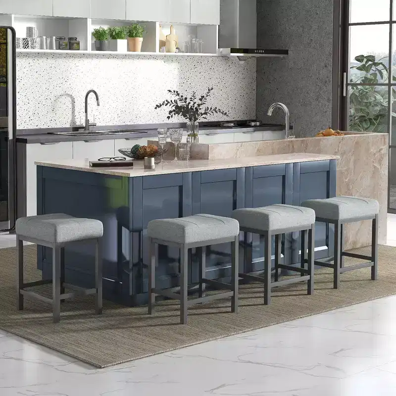 Costway 24.5 Bar Stool Set of 4 with Solid Rubber Wood Frame Humanized Footrest Kitchen White/Gray
