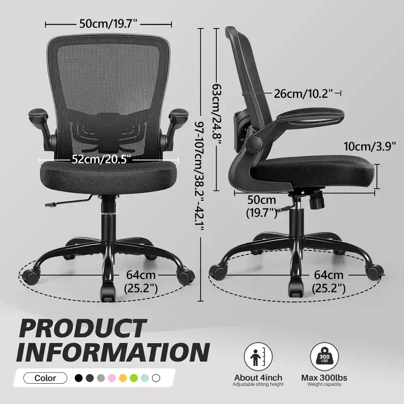 KERDOM Ergonomic Office Chair, Adjustable Lumbar Support, Breathable Mesh Fabric, Durable and Reliable