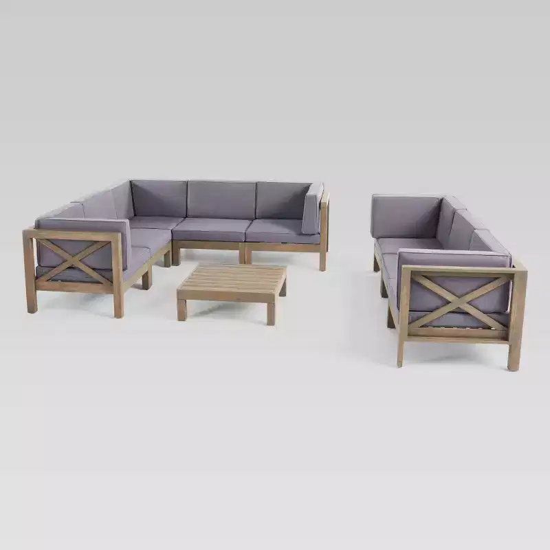 Brava 9pc Acacia Sectional Sofa & Table Set - Gray/Dark Gray - Christopher Knight Home