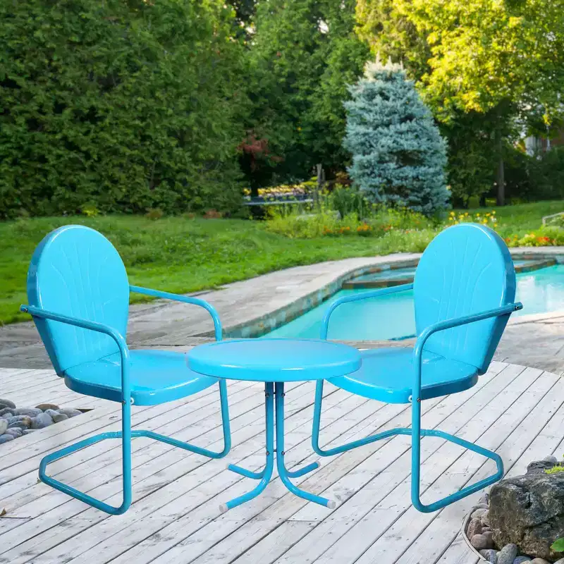 Northlight 3-Piece Retro Metal Tulip Chairs and Side Table Outdoor Set, Sky Blue