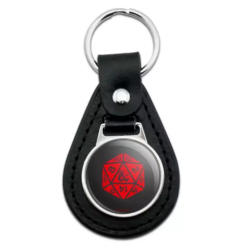 Dungeons And Dragons D20 Dice Black Leather Keychain