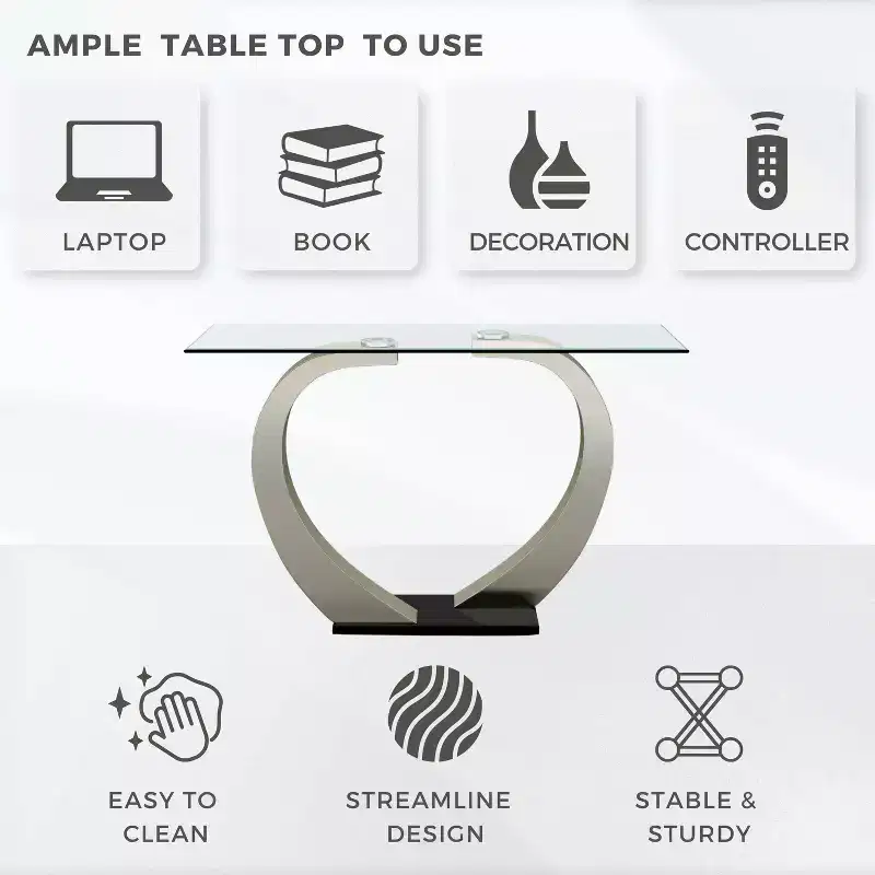 Sylvie Modern Curved Glass Top Sofa Table Silver/Black - HOMES: Inside + Out