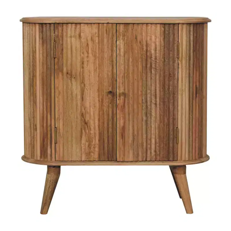 32 Brown Solid Wood Oval Ribbed Texture Cabinet With Two Doors