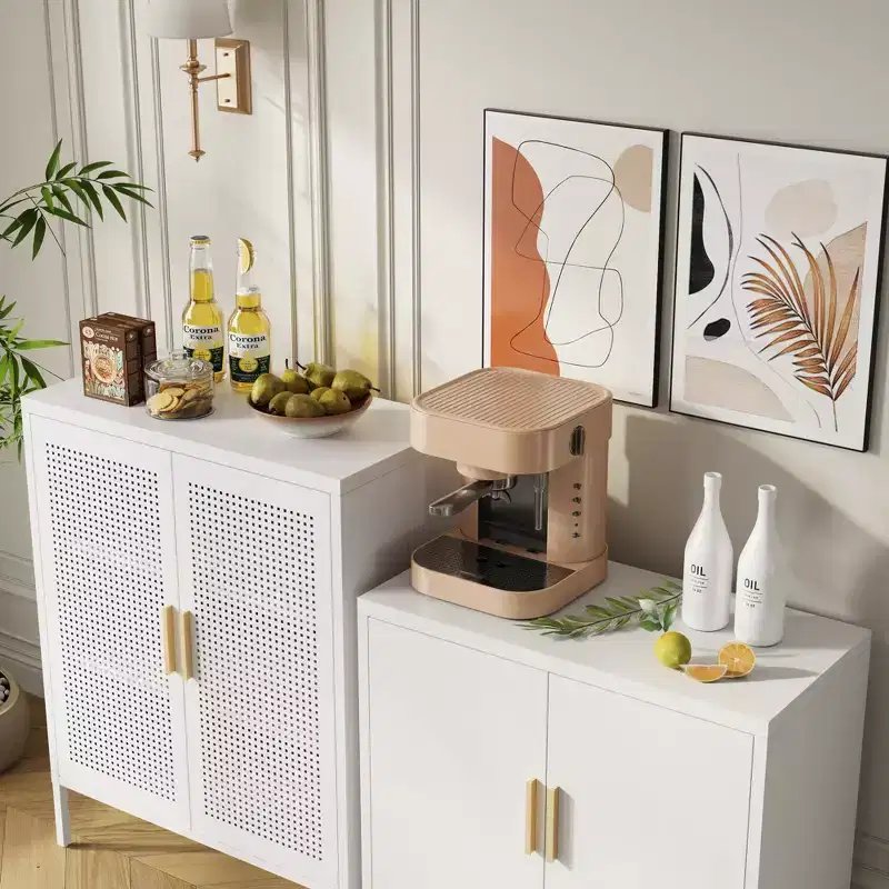 VIYET 31.5Metal Storage Cabinet - 2 Doors & 2 Adjustable Shelves, Steel File Cabinet (No Lock), White