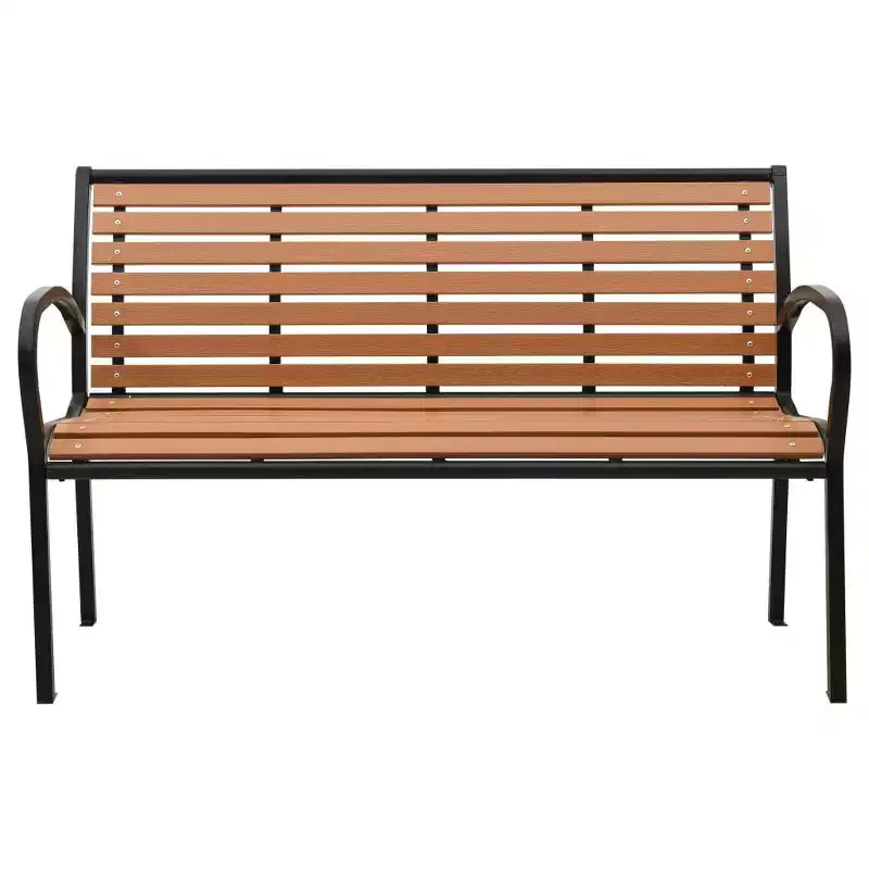 vidaXL Outdoor Patio Bench 49.2- Steel and WPC Material, Weatherproof Garden Bench with Black Coated Finish, Comfortable Seating for Up to 3 People