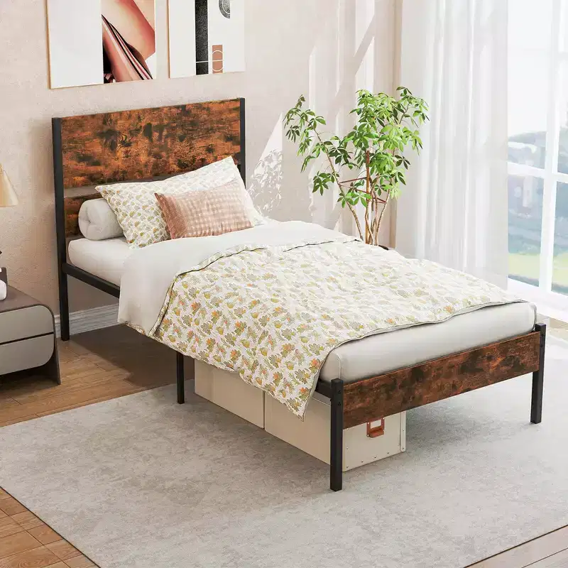 Platform Bed Frame with Wooden Headboard & Under-Bed Storage, No Box Spring Needed, Twin/Full/Queen/King