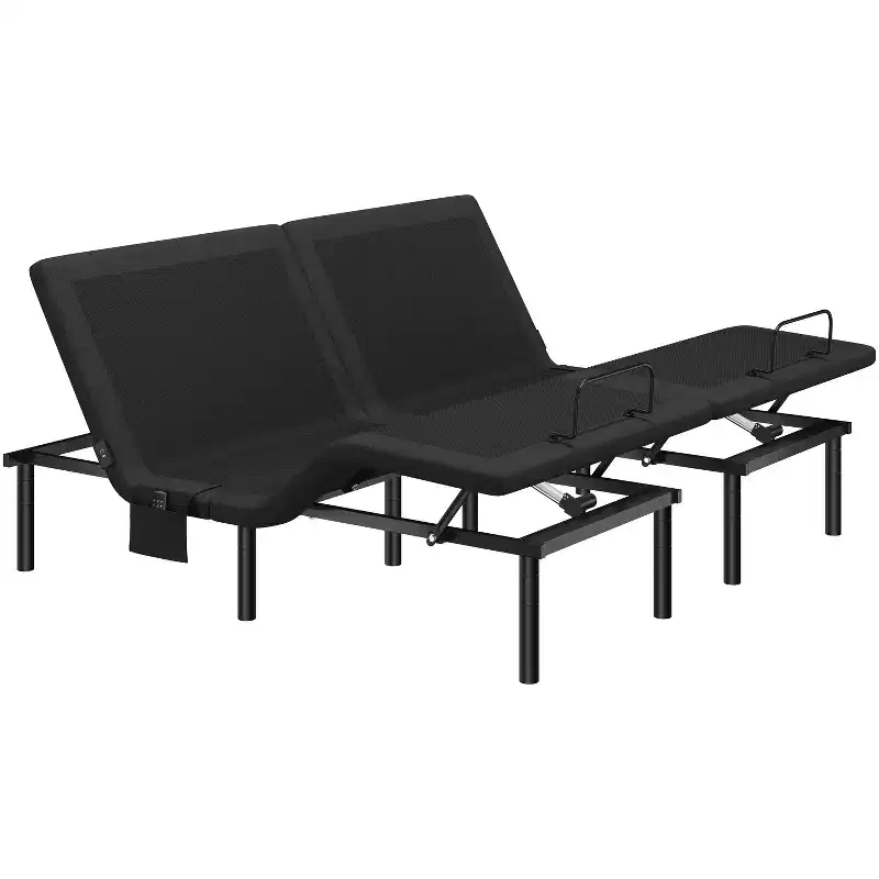Upholstered Adjustable Bed Base with Head & Foot Incline, LED Lights and USB Ports