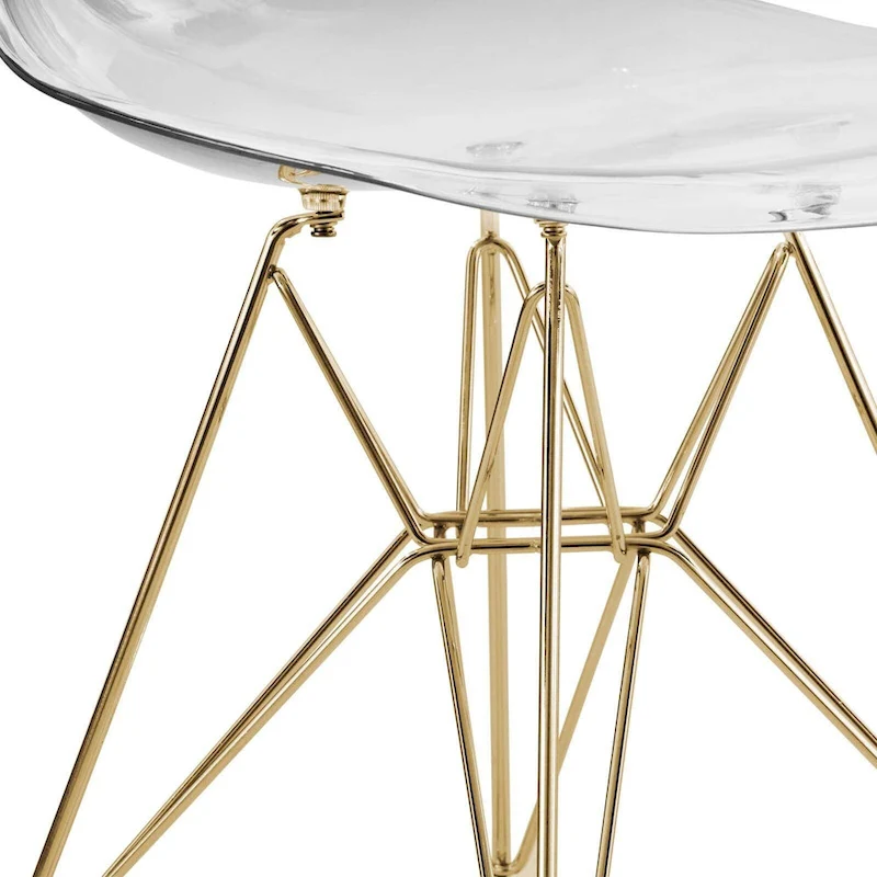 5-Piece Dining Set with 35 Round MDF Table and 4 ABS Plastic Side Chair with Gold Metal Legs