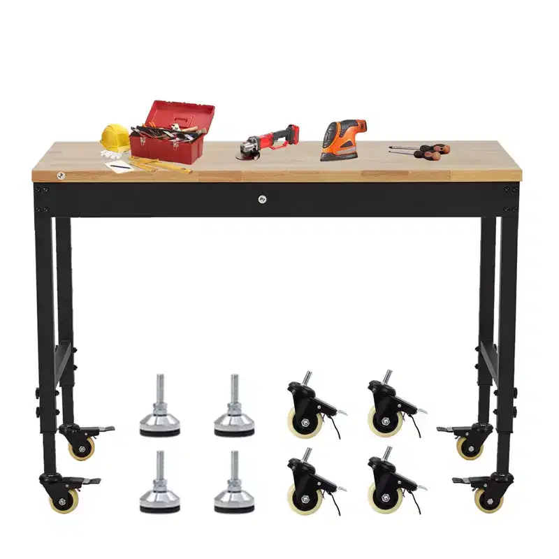 Workbench Adjustable Height 48 x 24 Worktable, Heavy Duty Rubber Wood Top Workbench with Drawer Storage Pegboard, 2000LBS Load Capacity,Tool Storage