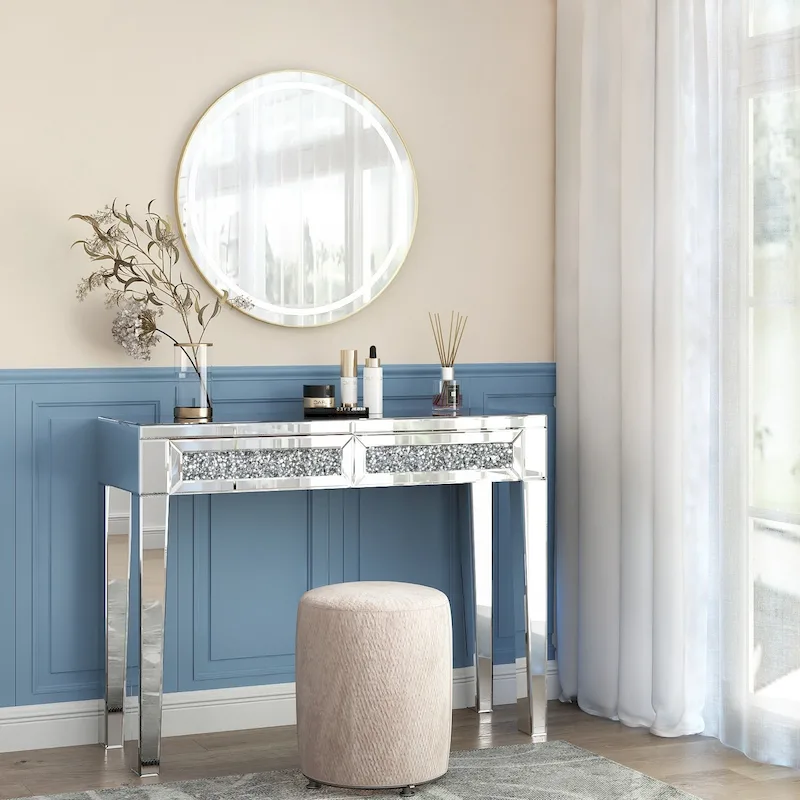 Glam Mirrored 2 Drawer Desk Console Table - 29.92 H X 39.37 W X 13.78 D