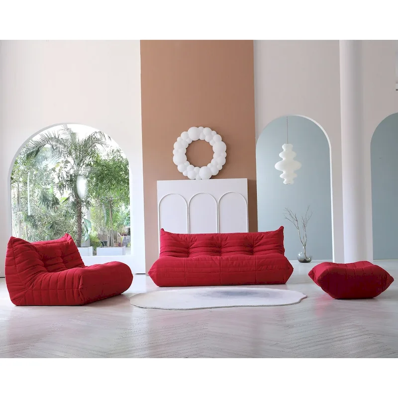 Teddy Velvet Floor Couch,Comfortable Back Support Lazy Sofa with Ottoman