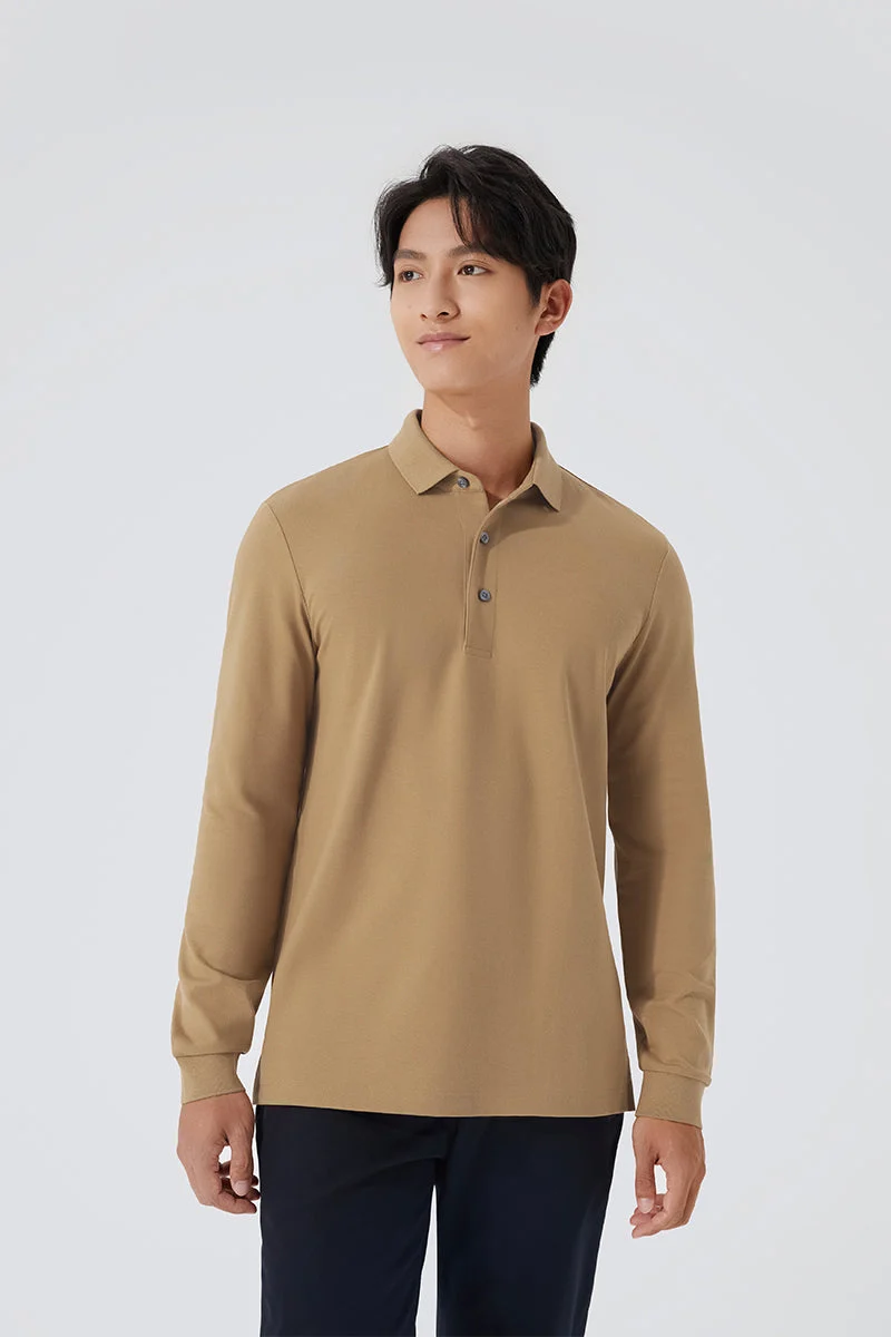 Pique Long Sleeve Polo – Khaki