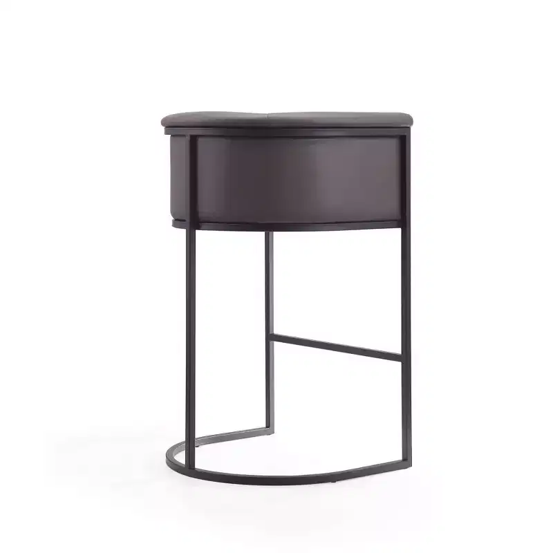 Mid-Century Modern Upholstered Metal Barstool Faux Leather 29.5