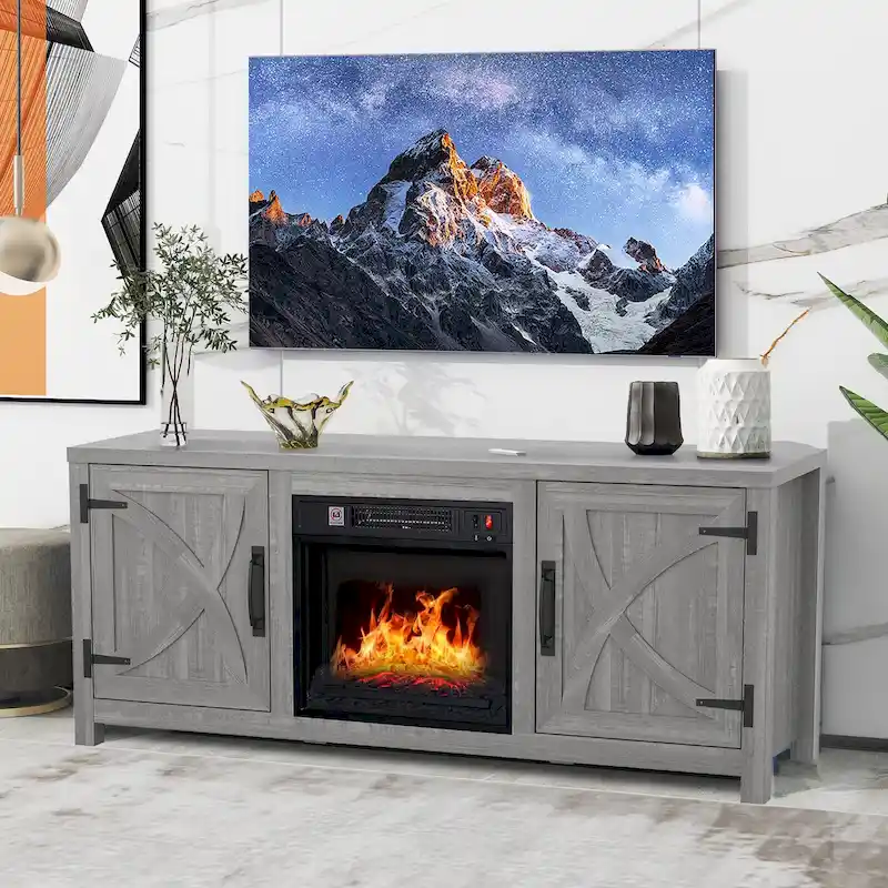 58 Farmhouse Electric Fireplace TV Stands Console Table for TV's up to 65