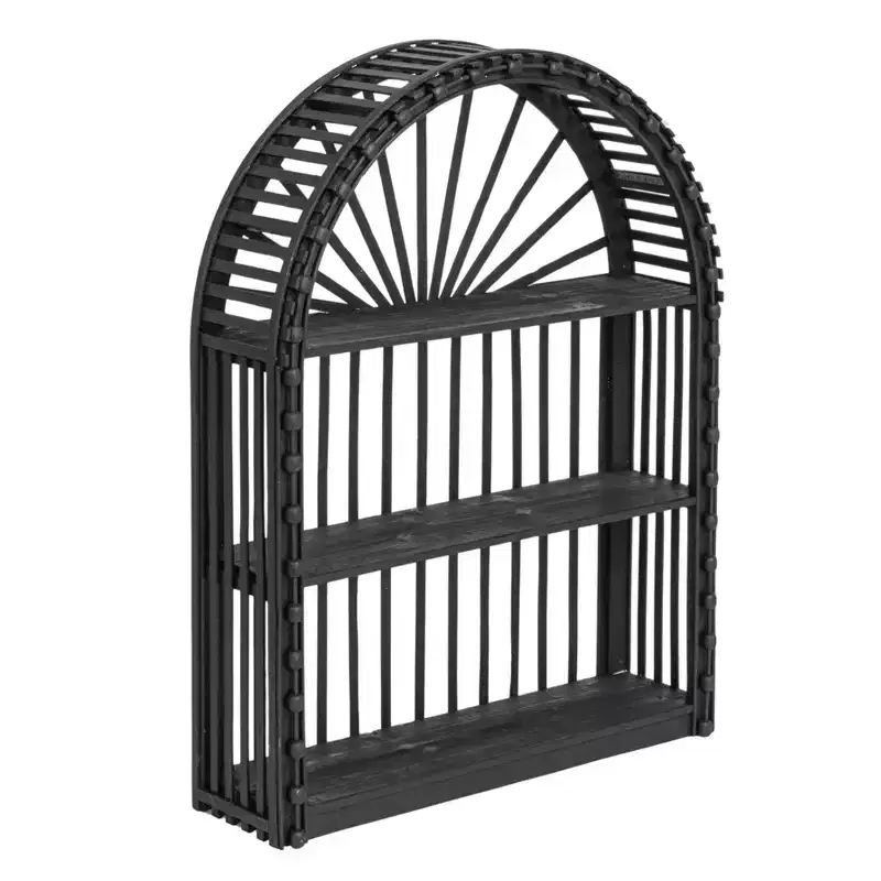 Storied Home Arched Bamboo and Wood Wall Shelf, Black