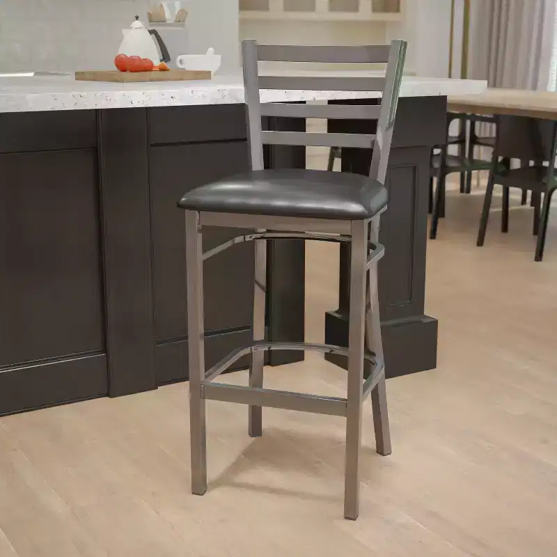 2 Pack Clear Coated Ladder Back Metal Restaurant Barstool