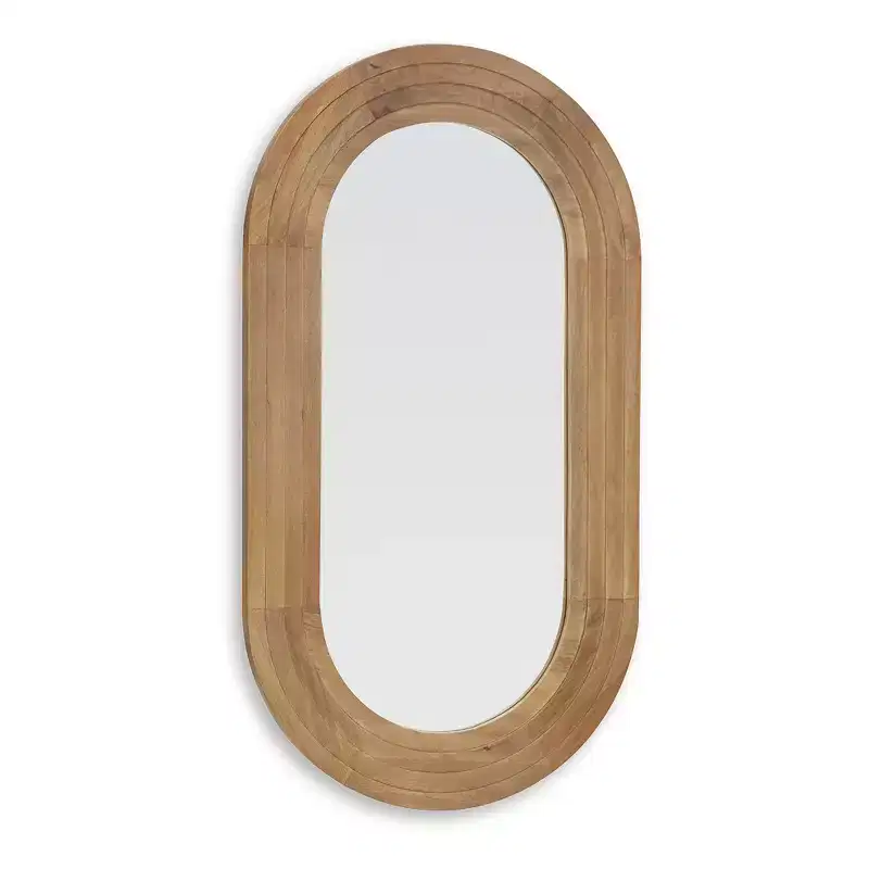 Oval Wall Accent Mirror with Brown Wood Frame