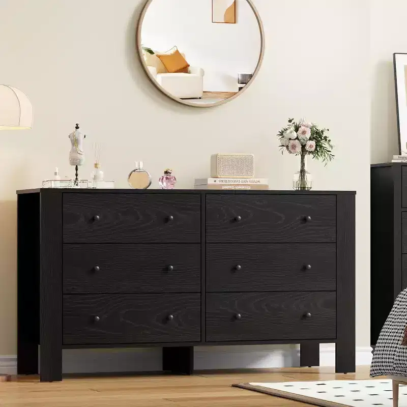 6 Drawer Dresser for Bedroom, Closet Chest with Sturdy Handles, Wooden Dresser Storage Organizer for Living Room, Nursery, Entryway