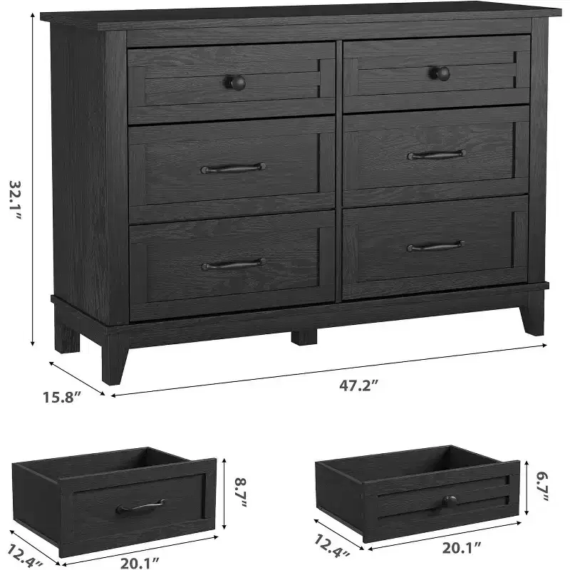 6 Dresser for Bedroom, 47 Wide Drawer Dresser with Storage Freestanding, Wooden Closet Storage Chest for Living Room, Bedroom, Entryway