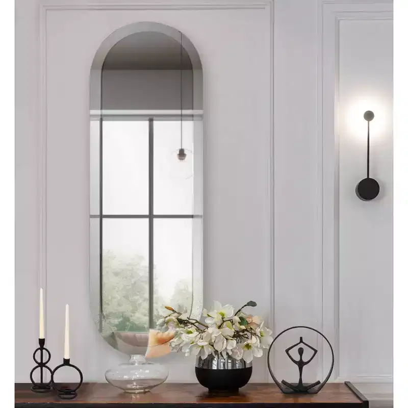 45.5"x30.75" Rectangular Wall Mirror with Mirrored Smoky Gray Wood Frame: Modern Design, No Assembly Required