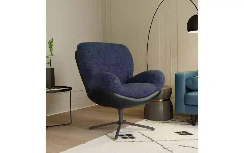 TUYOHW 360 Swivel Chair Ergonomic Office Chair, Chenille & Faux Leather Home Office Desk Chair with Black Metal Base, Modern Vanity Chair