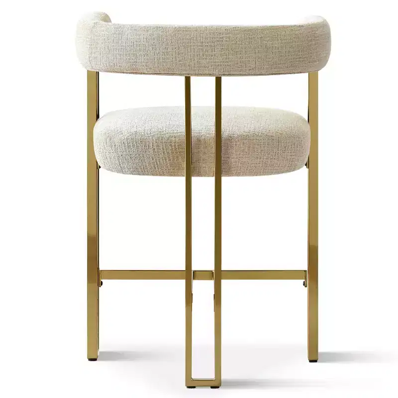 Set of 3 Counter Height Bar Stools with Backs and Arms, Modern Chenille Upholstered Kitchen Island Chairs with Gold Metal Legs - Panipeachy