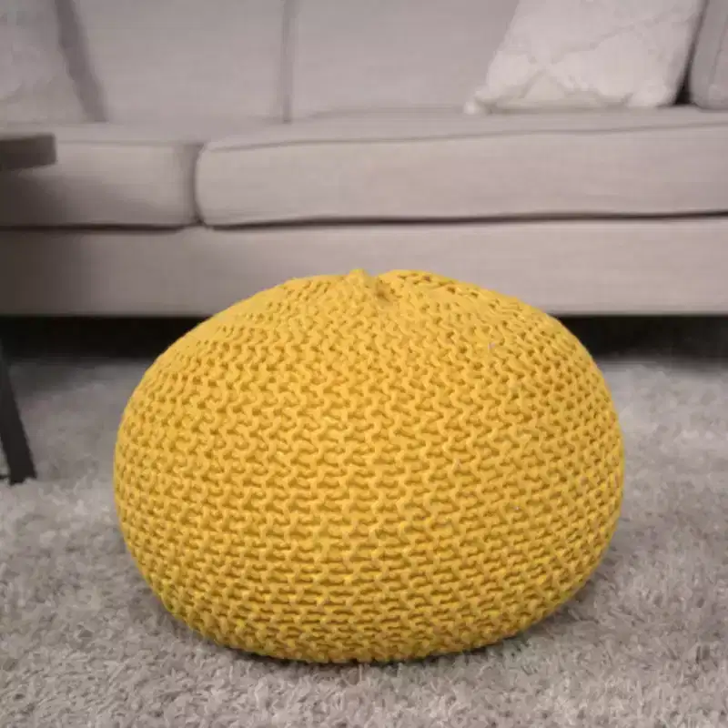 TUYOHW 20 Modern Round Ottoman Pouf with Knitted Design Small Ottoman Floor Cushion Foot Stool for Living Room, Bedroom, Entryway