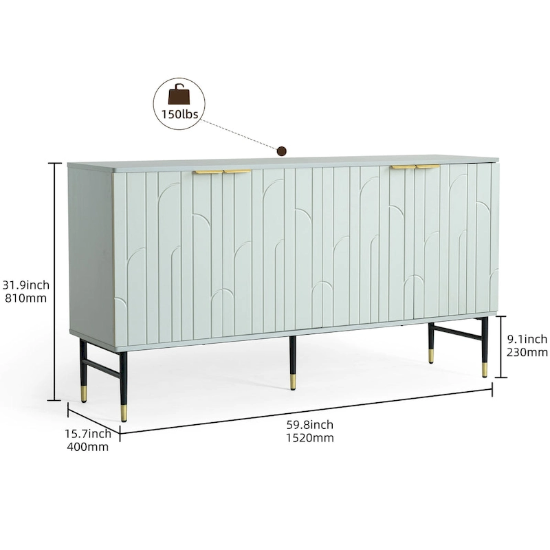 Sideboard Buffet Cabinet, Modern Accent Cabinet with 4 Door, Entryway Cabinet with Storage for Living Room, Dinning Room,Gray