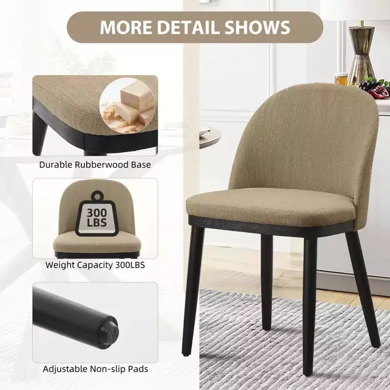 Set of 2 Upholstered Armless Dining Chairs with Curved Backrest