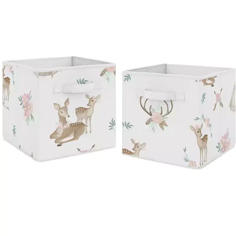 Girl Kids' Decorative Fabric Storage Bins White Taupe and Pink
