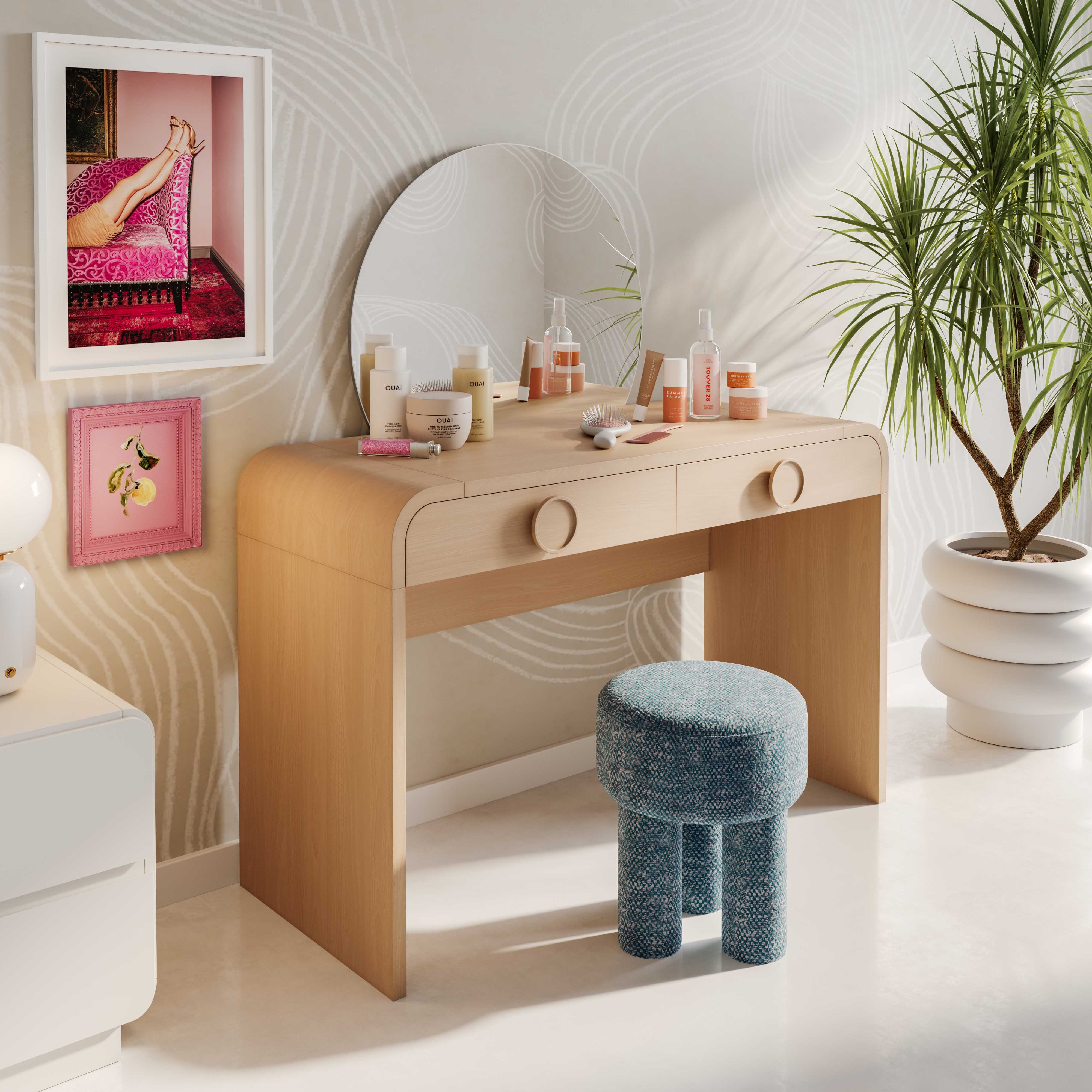 48 Natural Ash 2-Drawer Vanity Desk with Mirror