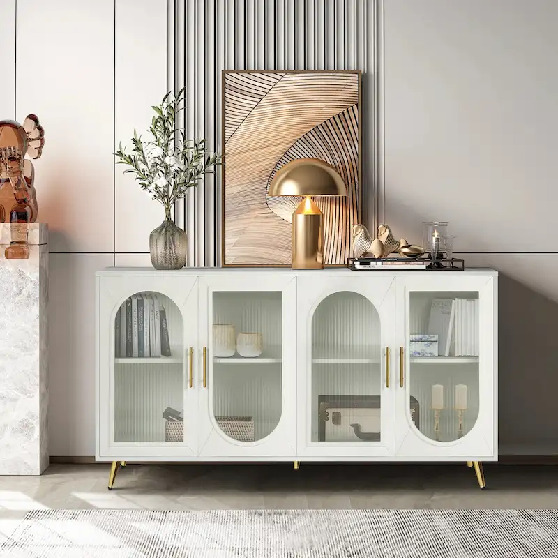 59.8 TV Stand with Storage Cabinet and Adjustable Shelves - N/A