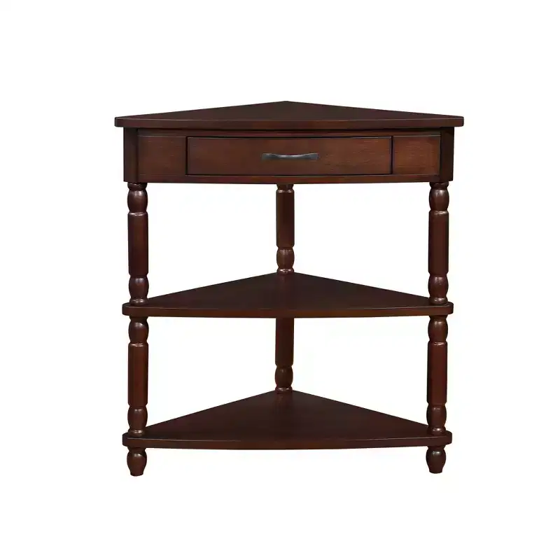 33.8'' Small Triangle Corner Table with 3 Tiers, Solid Wood Legs for Small Spaces and Living Room, Light Espresso