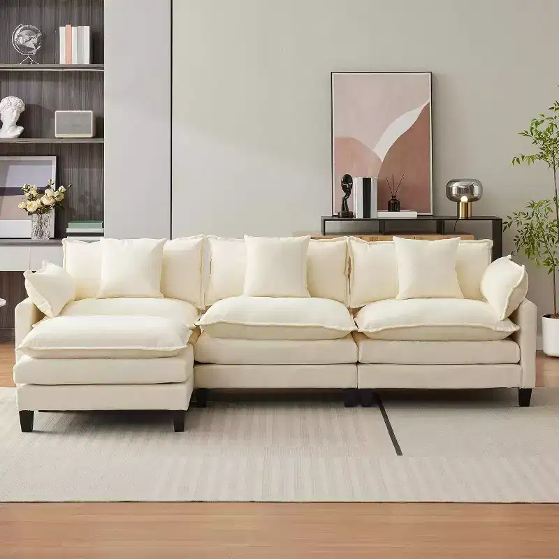 Acekool Oversized L Shaped Sectional Sofa, Modular Chenille 3 Seater Couch with Deep Seat and Ottoman, Comfy Convertible Sofa for Living Room