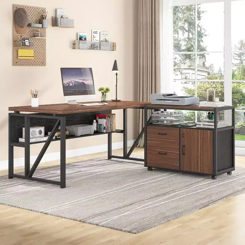 Lantine 63 L Shaped Executive Desk with Drawer Cabinet