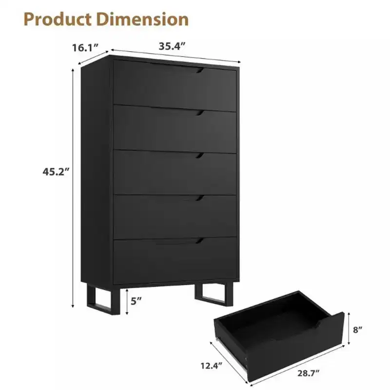 5 Dresser for Bedroom, 51 Tall Dresser, Freestanding Vertical Drawer Cabinet with Storage, Wooden Closet Storage Chest for Living Room, Hallway
