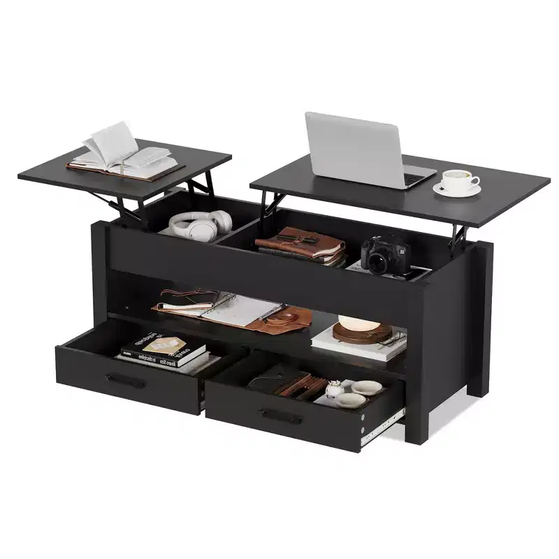Lift Top Coffee Table with 2 Drawers & Hidden Storage, Convertible Wooden Table for Living Room Home Office