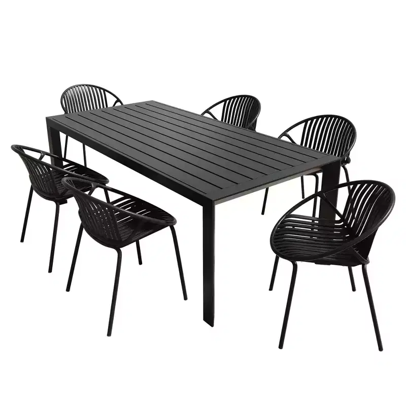 Christopher Knight Home Paddy 7 Pieces Outdoor Modern Metal and Polypropylene Dining Set with Stackable Chair
