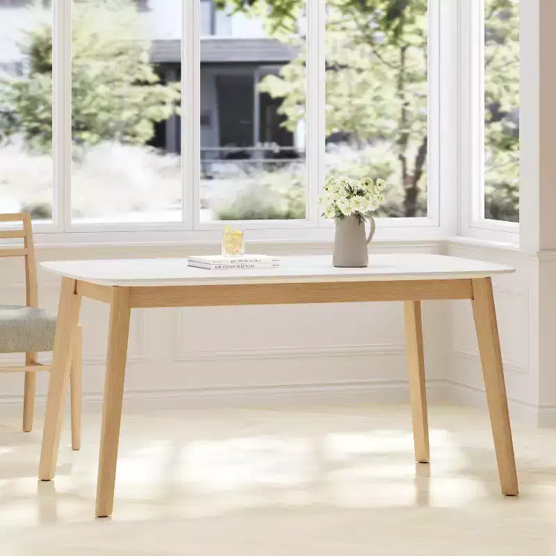 Okak 59IN Minimalism Retangular Dining Table, Kitchen Table with Rubberwood Legs, Dinner Table for Dining Room, Kitchen, White Oak