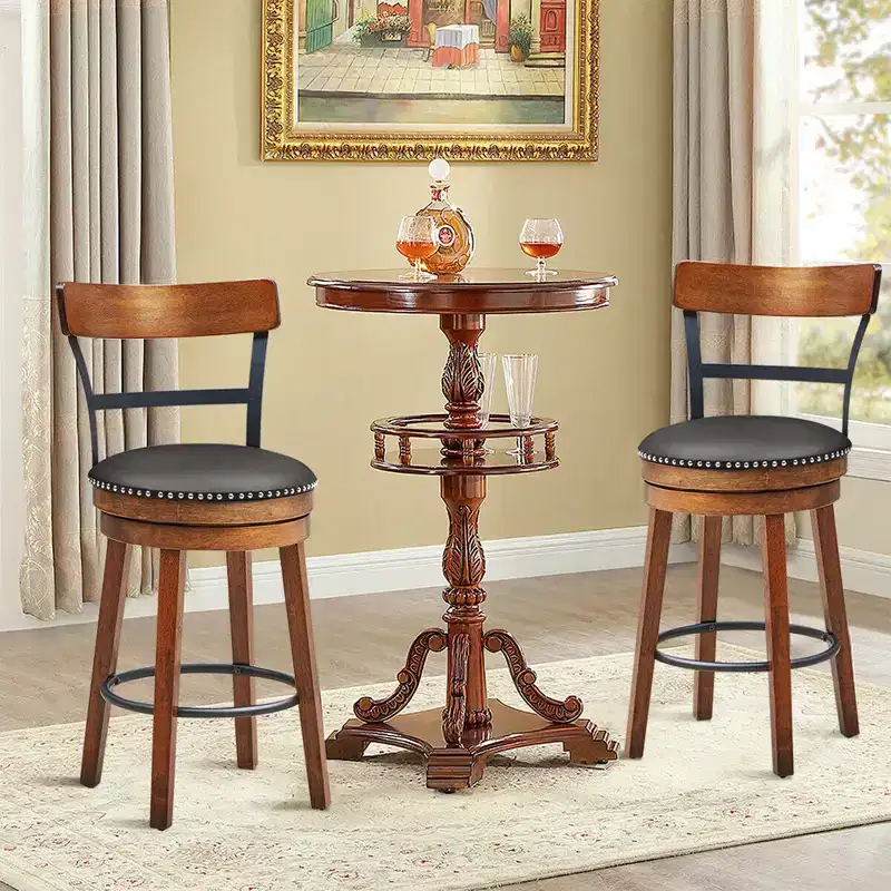 Costway Set of 2/4 BarStool 25.5'' Swivel Counter Height Dining Chair with Rubber Wood Legs
