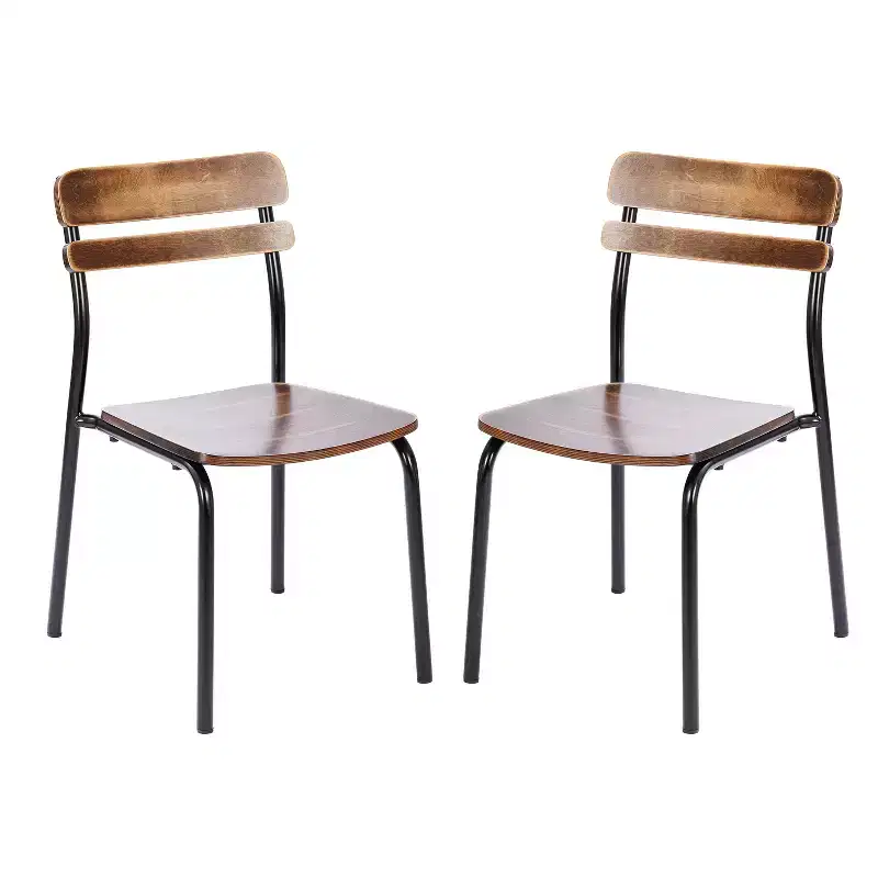 Flash Furniture 2 Pack Cyprus Commercial Grade Solid Wood Dining Chairs with Metal Frames and Antique Finish