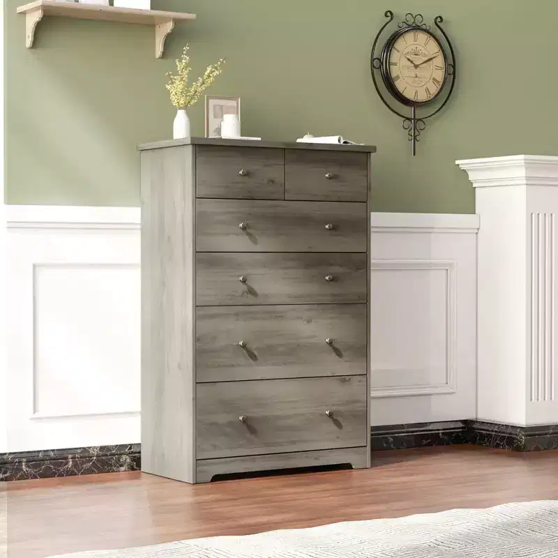 Karl Home 6-Drawer Grey Particle Board 31.5in. W Chest of Drawer