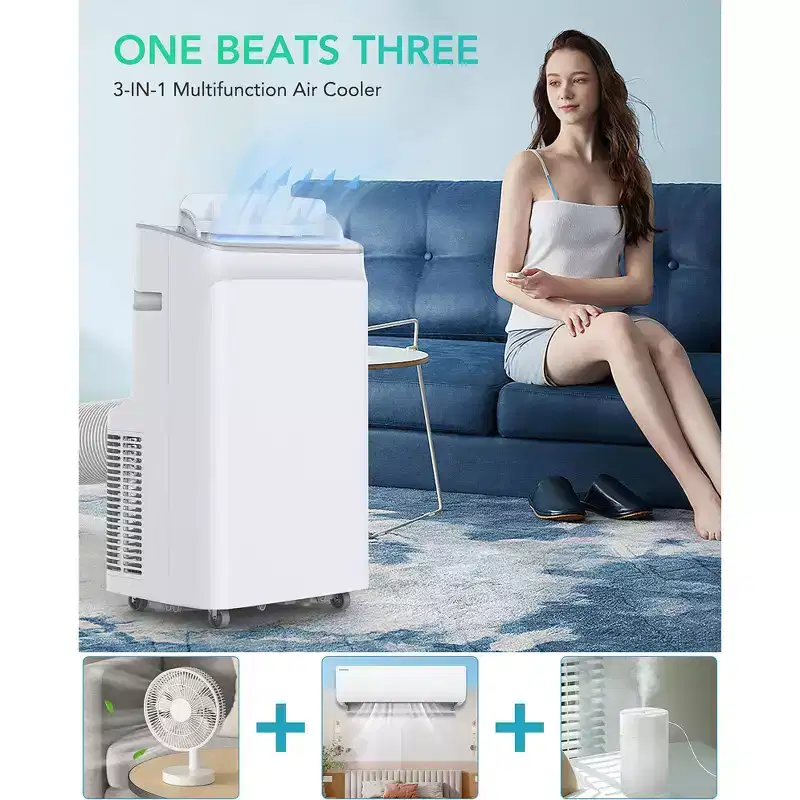 Acekool 12000 BTU 3-in-1 Portable Air Conditioner, Cools 550 Sq.Ft, Remote, Auto Swing & Timer, White