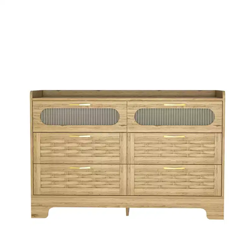 GDFStudio Rosalind Farmhouse 47.24 W Gold Handles Wood Horizontal/Double Dresser with Six Drawers