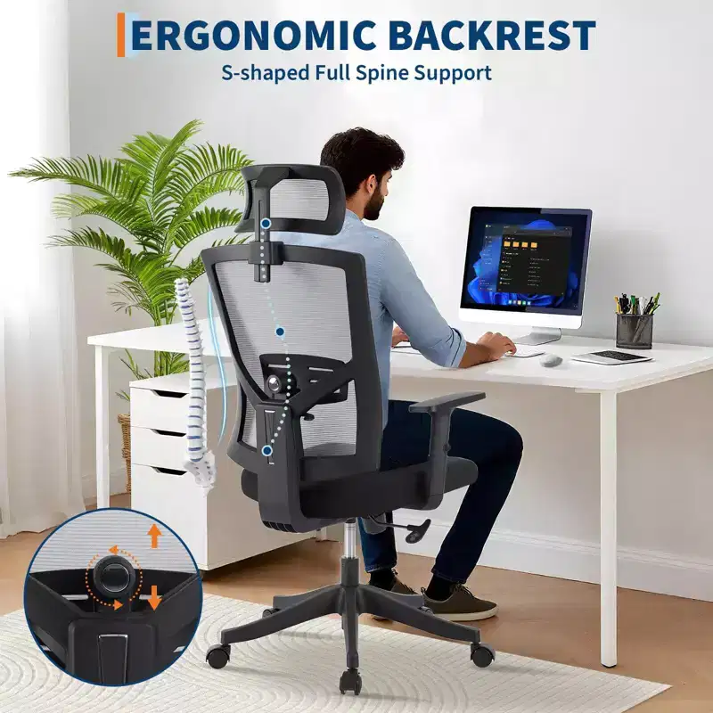 Acekool Black Frame Gray Mesh Ergonomic Office Chair with Adjustable Design and Breathable Support for Home or Office Use