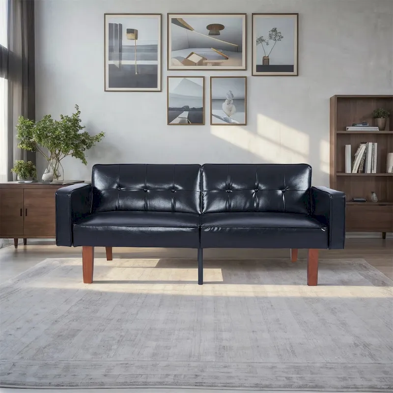 Convertible Sofa Bed Adjustable Fabric Couch Sleeper Modern Recliner Reversible Loveseat Folding Daybed Guest Bed with 2 Pillows