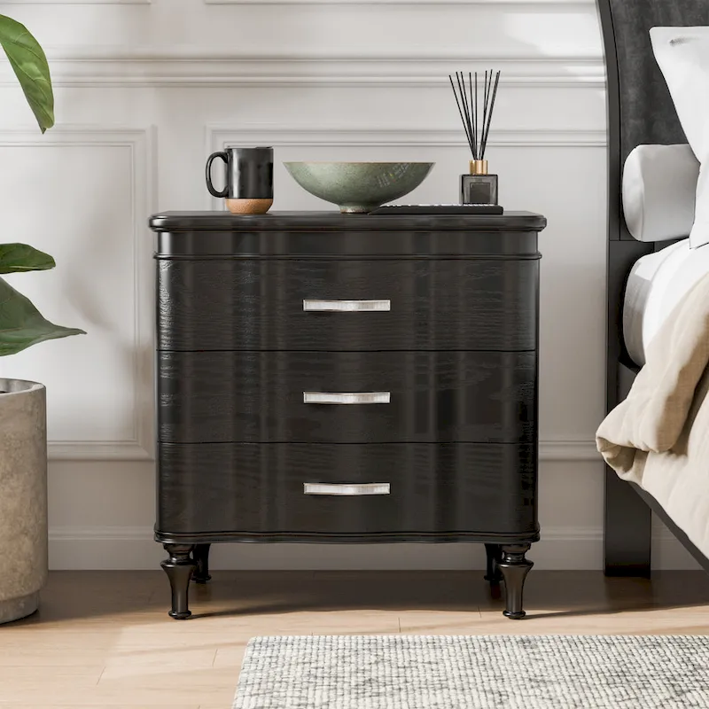 Black / Silver Glam 3-Drawer Nightstand, for 1