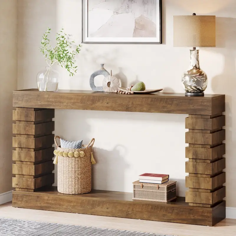 Vintage Long Console Table, Wood Entryway Table with Storage for Living Room
