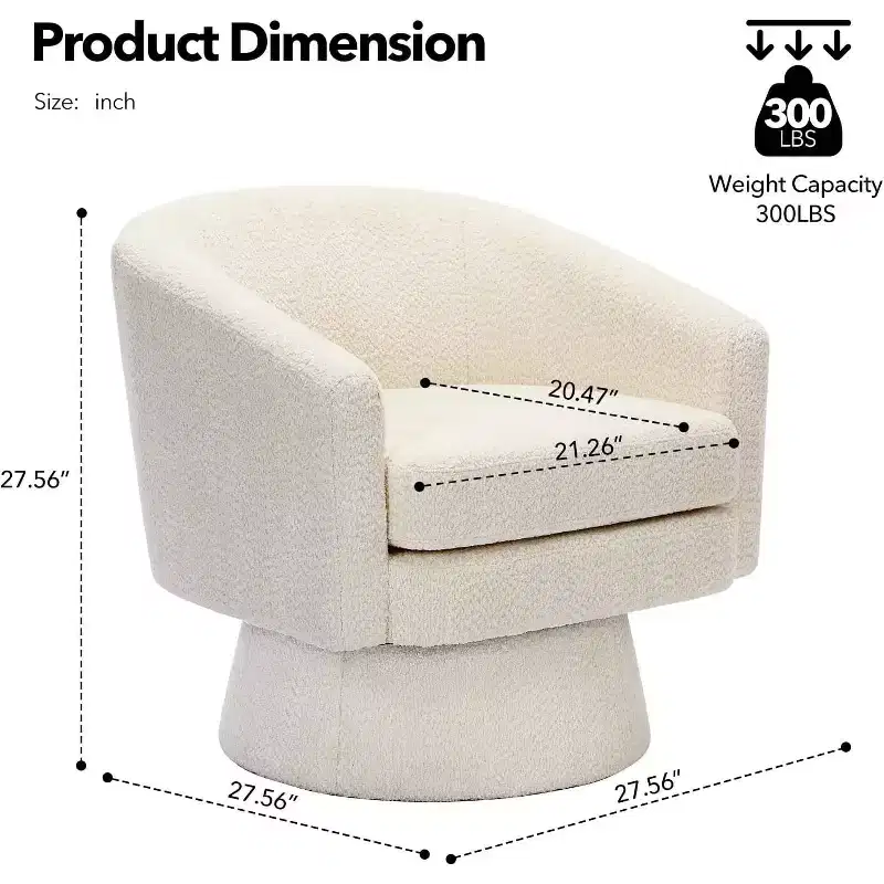 360 Swivel Barrel Chair with Lumbar Support, Modern Accent Armchair with Chenille Upholstery for Living Room, Bedroom, and Office