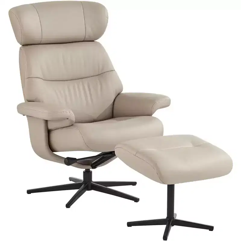 BenchMaster Bruce Mushroom Faux Leather Recliner Chair Modern with Ottoman Footrest Ergonomic Manual Reclining Swivel for Bedroom